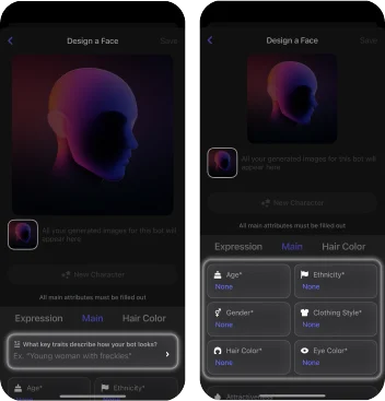 Design a Face screen with trait options